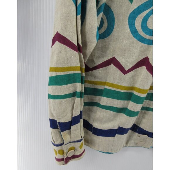 VINTAGE IB Diffusion Top 10 Linen Shirt Art Aztec Southwestern 90s * - Picture 3 of 13